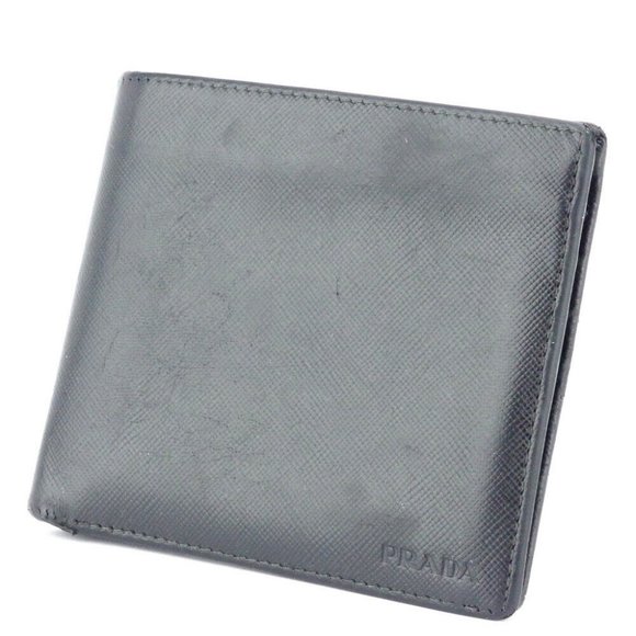 PRADA Bifold Bill Compartment Logo Saffiano Leather Authentic used - Picture 1 of 8